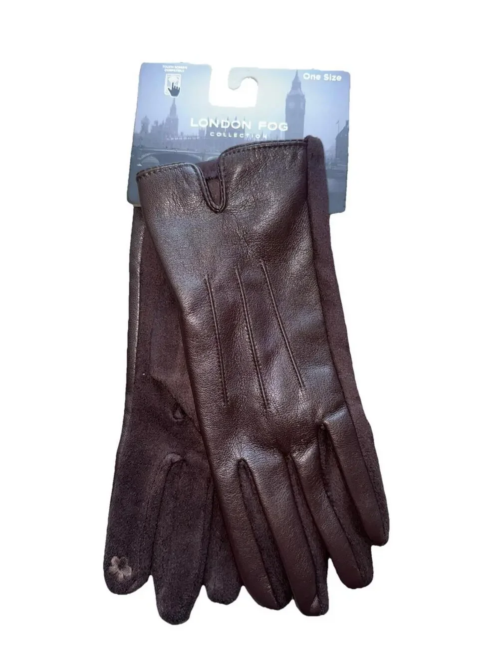London Fog Women’s Dress Touch Screen Compatible Gloves-brown One Size New